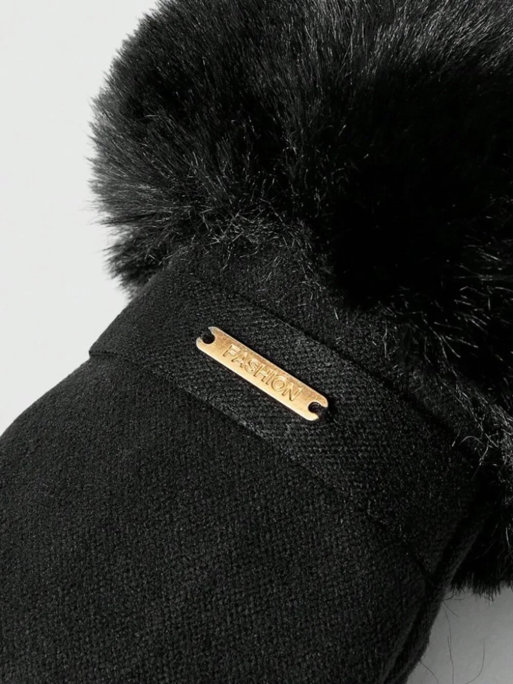 Black Faux Fur Cuff Full Finger Gloves